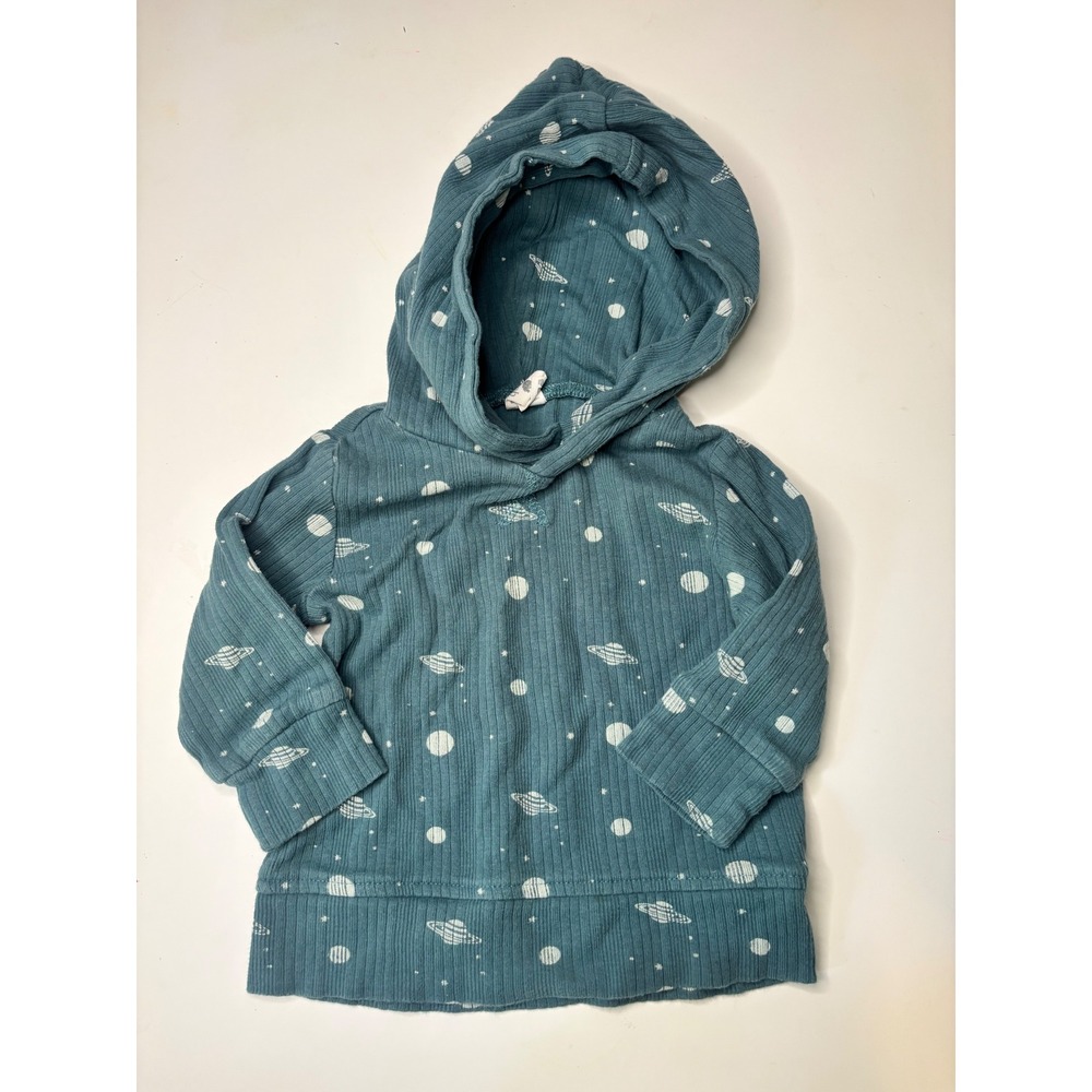 Kate Quinn 6-12M Organic Cotton Ribbed Hoodie Space Planet Print Blue
